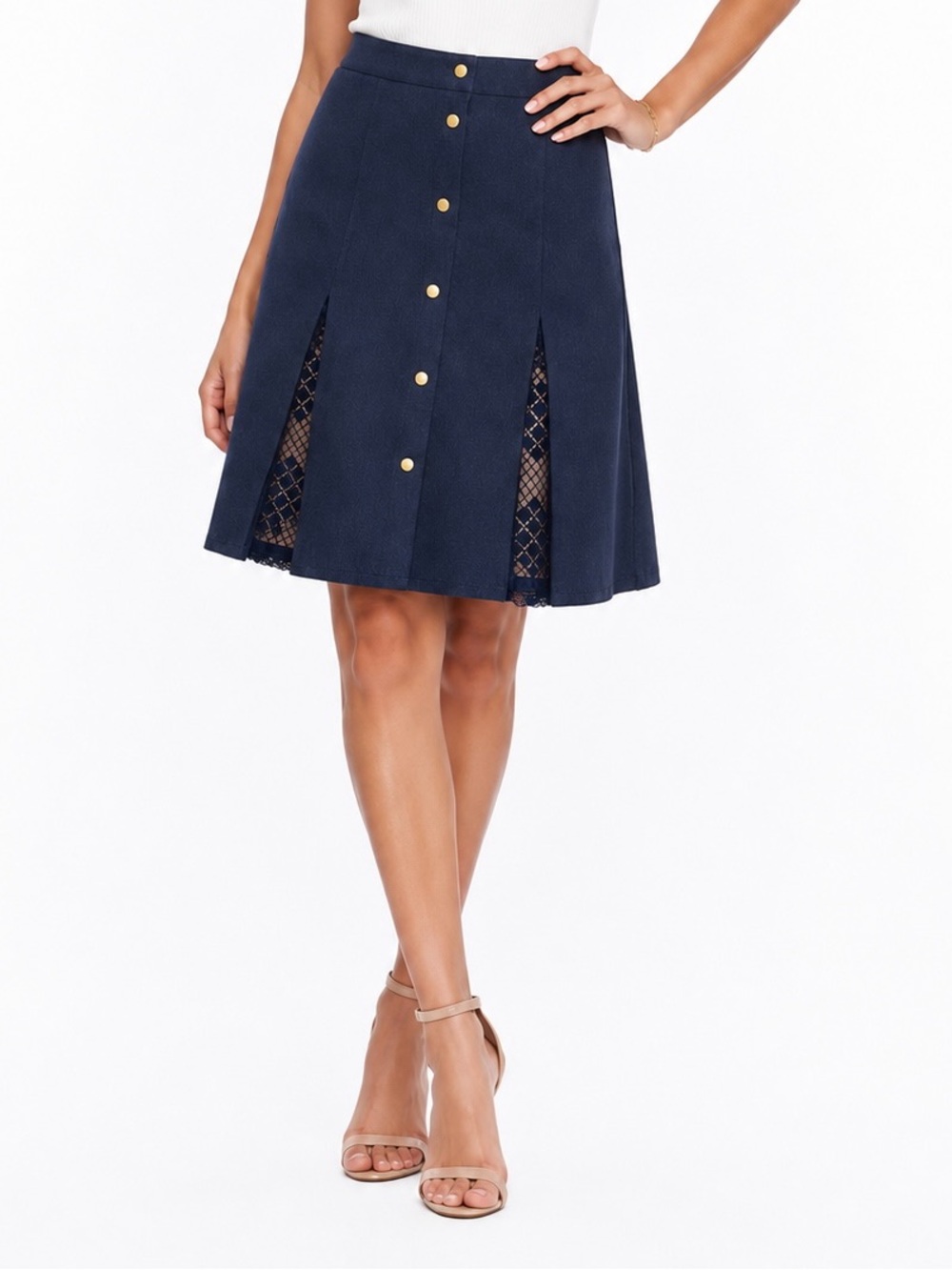 Eva Mendes NY&Co Blue Button Front Midi Skirt NWT Size 10